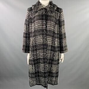 MARINA RINALDI Size L Black White Wool Blend Tweed Overcoat Coat